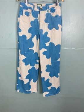 SIXXTA Lucky Blue Chill Jeans Cow Print Blue Creme Size 8